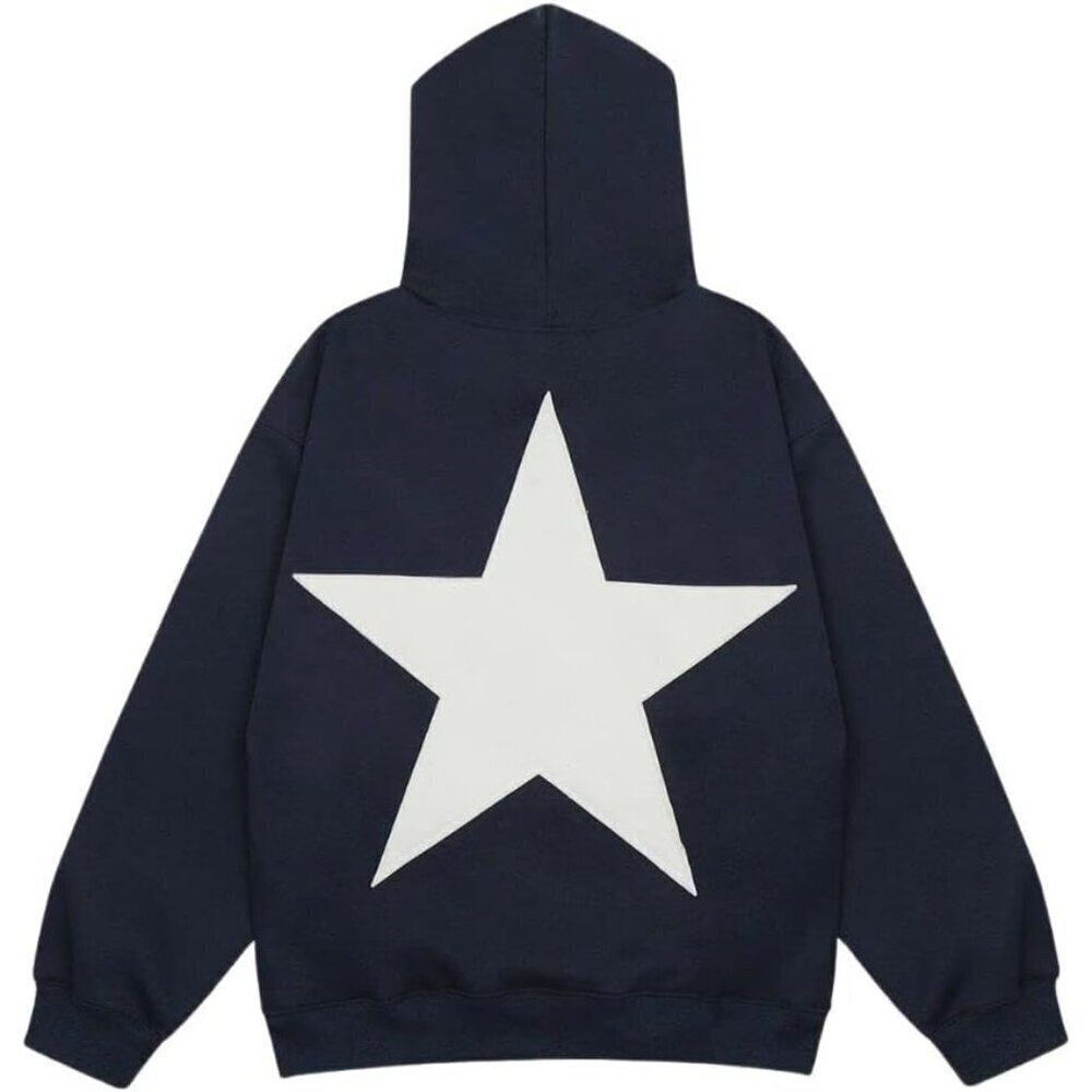 Eden Navy Blue Star Hoodies Y2k Oversized Graphic Hoodies Aesthetic Sweat shirt